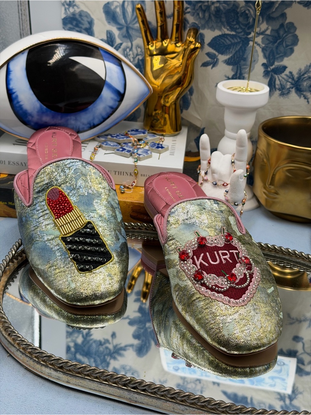🆕 KURT GEIGER LONDON 🧿 NWOB Pink Embroidered Slipper Shoes - Sz 37 US 7 - Picture 5 of 16